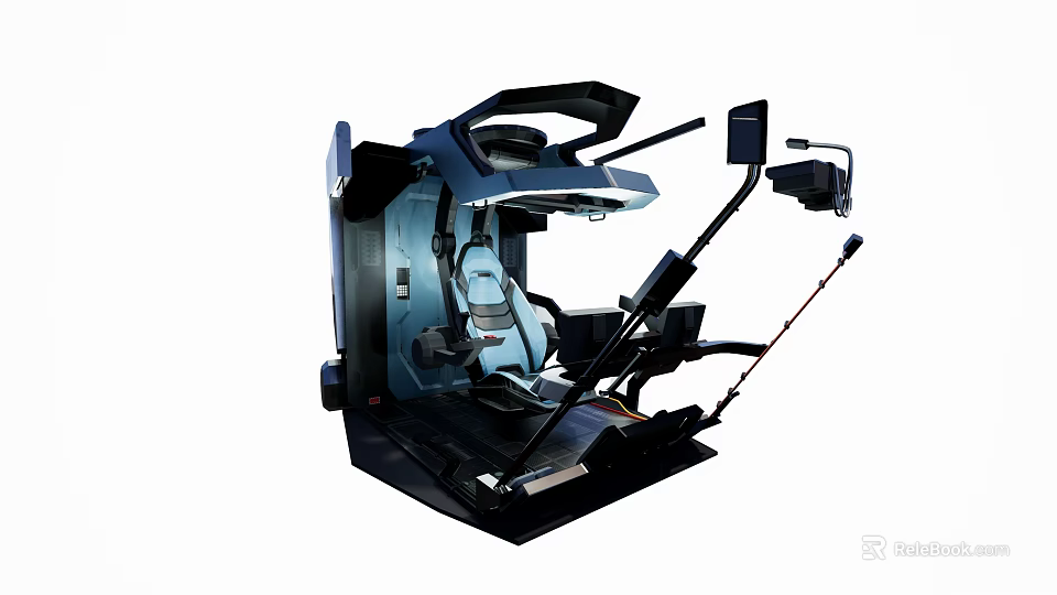 Advanced Flight Simulator Cockpit With Adjustable Seat Control Mounts And Display Screens 3d model 