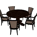 Modern Round Dining Table With Brown Leather Chairs Set For Home 3d model