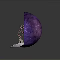 Cartoon Scene Featuring Cat On Snowy Mountain With Purple Starry Sky And Red Ladder
