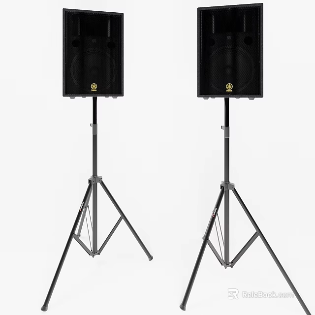 Two Black Speakers Mounted On Tripod Stands For Event Sound Setup 3d model 