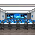 Modern Office Interior With Control Desks Multiple Monitors Wall Screens And Ergonomic Chairs 3d model