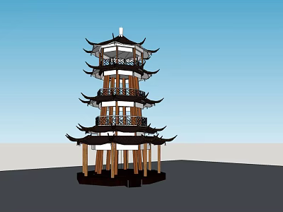 Traditional Chinese Tower With Multiple Tiers Curved Eaves And Classical Wooden Structure 3d model