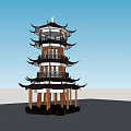 Traditional Chinese Tower With Multiple Tiers Curved Eaves And Classical Wooden Structure
