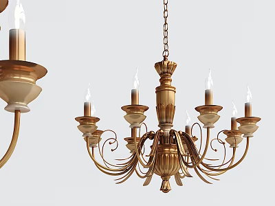Ornate Golden Chandelier With Hanging Chain Multiple Candle Holders And Arms 3d model