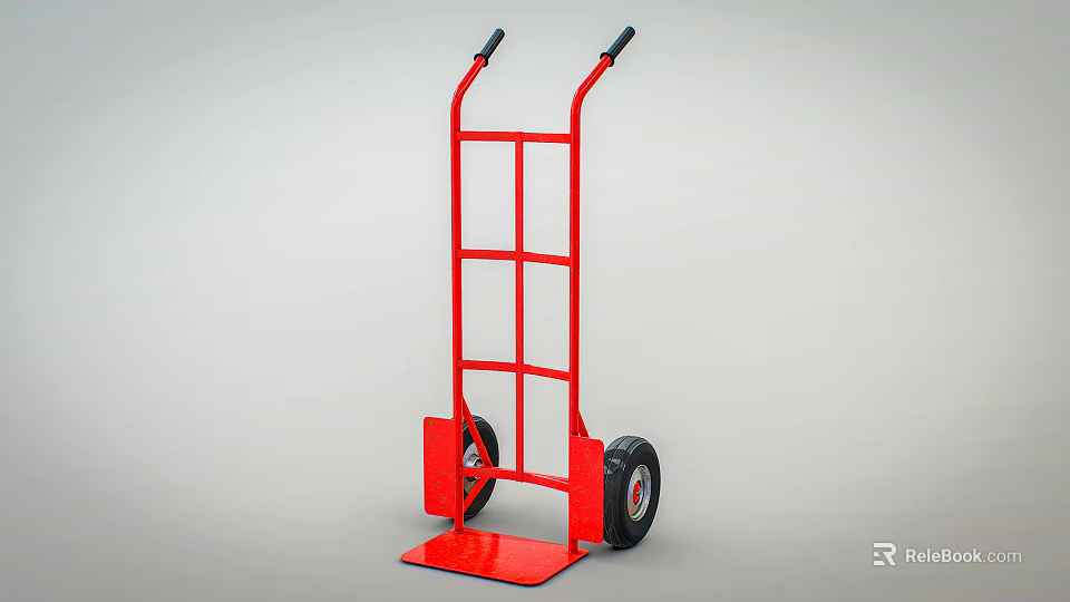 Red Heavy Duty Industrial Trolley With Two Wheels For Material Handling Equipment 3d model 