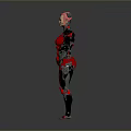 Futuristic Female Cyborg With Red Mechanical Armor And Pink Horns Design