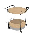 Mobile Two Tier Wooden Storage Cart With Black Metal Frame And Wheels
