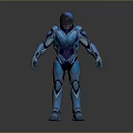 Armored Sci Fi Character In Blue Exoskeleton Suit With Futuristic 3D Render 3d model