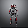 Futuristic Biomechanical Character With Red White Black Armor And Helmet Design