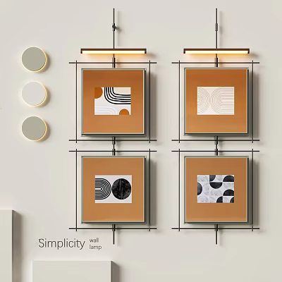 Geometric Pattern Wall Hangings With Orange Metal Frames For White Wall Decor 3d model