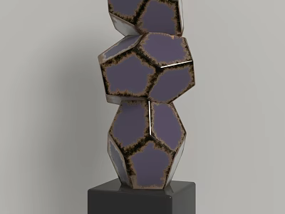 Decorative Ornament Set with Geometric Shapes Purple Gold Cracked Texture and Black Base 3d model