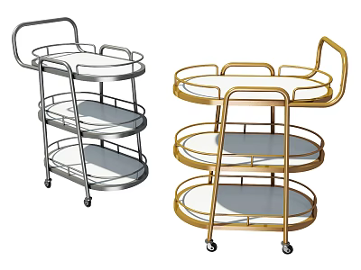 Commercial Serving Carts With Multi Tier Design Silver And Gold Wheeled Equipment 3d model