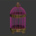 Golden Birdcage Decorative Ornament Set Featuring Intricate Carvings And Decorative Base