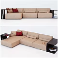 Beige L Shaped Sectional Sofa With Red Cushion And Side Table 3d model