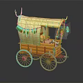 Wooden Carriage Featuring Light Yellow Canopy Antlers And Green Tassels Design