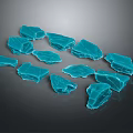 Transparent Blue Ice Cubes Featuring Irregular Shapes And Frosted Textured Surfaces