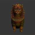 Egyptian Style Cat Sculpture With Colorful Headdress Collar And Tail Decoration