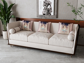 New Chinese-style three-person sofa 3d model