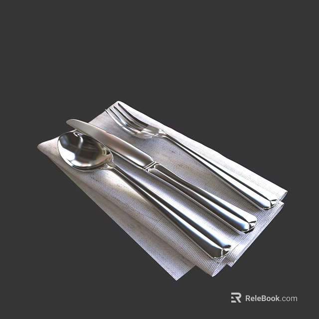 Modern Stainless Steel Cutlery Set With Knife Fork Spoon And Napkin 3d model 