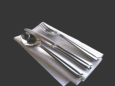 Modern Stainless Steel Cutlery Set With Knife Fork Spoon And Napkin 3d model