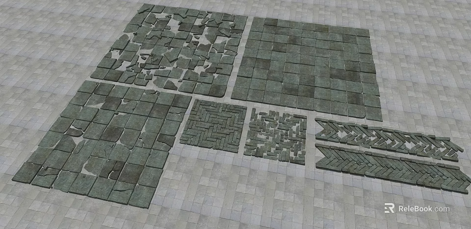 Stone And Wood Tile Patterns With Various Design Arrangements For Flooring 3d model