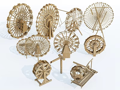 Wooden Garden Ornaments With Various Decorative Wheel Shaped Designs For Outdoor Decor 3d model
