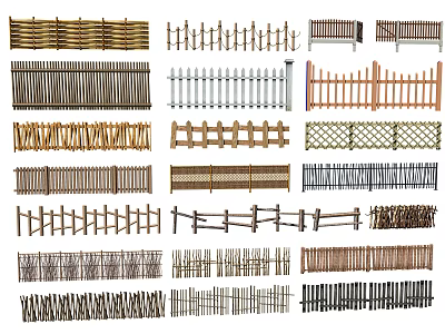 Various Types of Decorative Garden Fences with Different Materials and Design Styles 3d model