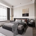 Modern Bedroom Interior Design With Large Bed Decorative Painting And Wardrobe