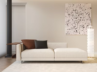 Cozy Modern Living Room Interior Beige Lazy Sofa With Brown Black Cushions And Abstract Painting 3d model