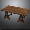 Rustic Vintage Solid Wooden Rectangular Dining Table With Exquisite Carved Triangle Support Legs