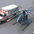 Collection of Functional Vehicles Including Ambulance Helicopter Fire Truck and Blue Truck