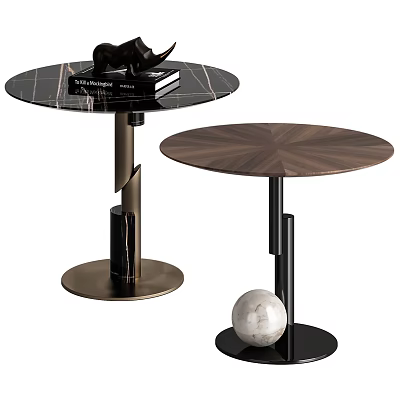 Modern Side Tables With Marble And Wooden Tops And Metal Bases And Decorative Ball 3d model