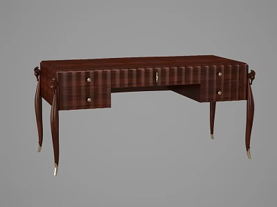Elegant Dark Wooden Desk With Drawers And Stylish Metal Accent Legs 3d model
