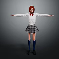 Anime Style School Girl Character With Red Hair White Shirt And Plaid Skirt Arms Outstretched