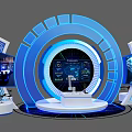 Modern Tobacco and Liquor Store Tech Interior With Circular Structure Digital Screens And Product Booths