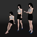 Women In Light Tops Black Skirts And Blue Heels With Different Poses