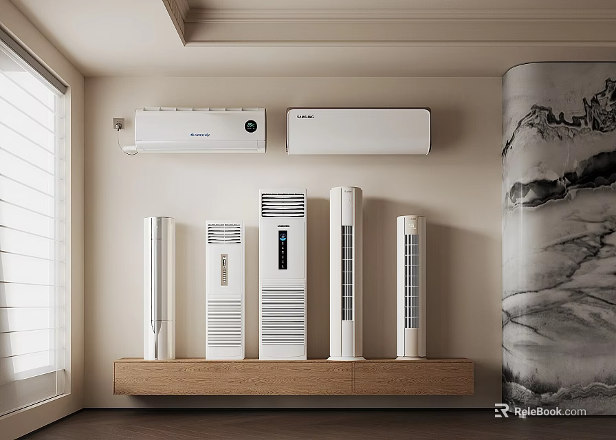Indoor Home Display of Wall Mounted and Standing Air Conditioners and Fans 3d model 