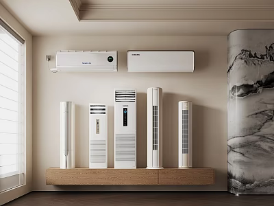 Indoor Home Display of Wall Mounted and Standing Air Conditioners and Fans 3d model
