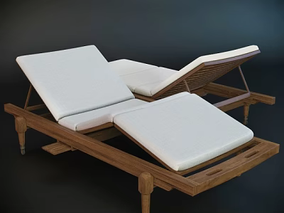 Comfortable Wooden Lounge Chair With White Cushions And Adjustable Backrest 3d model