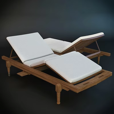 Comfortable Wooden Lounge Chair With White Cushions And Adjustable Backrest 3d model