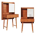Natural Wooden Dressing Table With Mirror Drawers Shelves And Sleek Leg Design