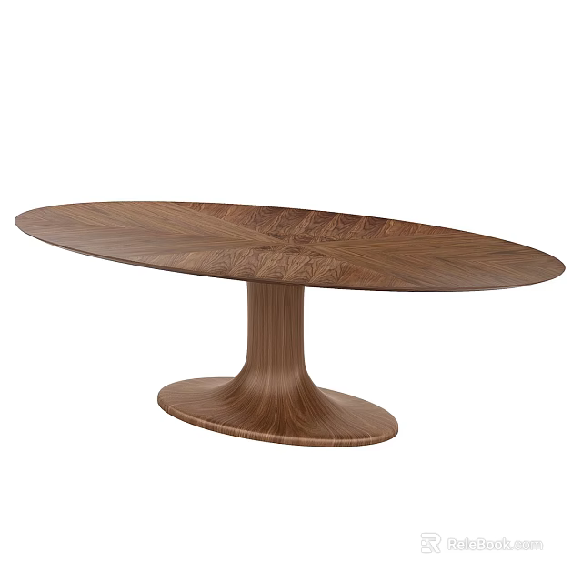 Elegant Wooden Oval Shaped Dining Table With Carved Surface And Pedestal Base 3d model 
