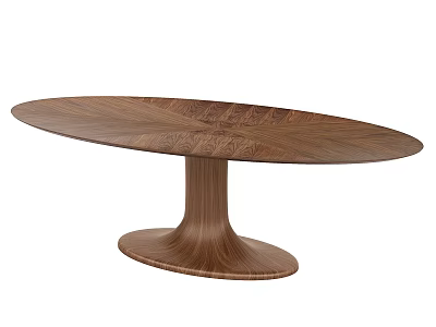 Elegant Wooden Oval Shaped Dining Table With Carved Surface And Pedestal Base 3d model