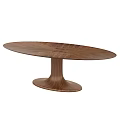 Elegant Wooden Oval Shaped Dining Table With Carved Surface And Pedestal Base