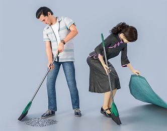 Modern double housework, housework, waiters, cleaners, cleaners, cleaning and cleaning 3d model