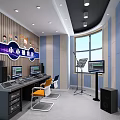 Small Studio Interior With Control Desk Multiple Monitors And Microphone Stand 3d model