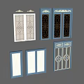 Sliding Doors Featuring Blue Frames Various Glass Patterns and Decorative Designs 3d model