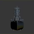 Detailed Vintage Warship Model With Red Bottom Blue Upper Hull And Turrets