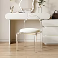 Modern White Dressing Table With Makeup Items Mirror Glass Bottle Transparent Chair And Brown Handbag