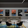 Modern Car Showroom with Displayed Car Tables Chairs Curtains and Parking Convenience